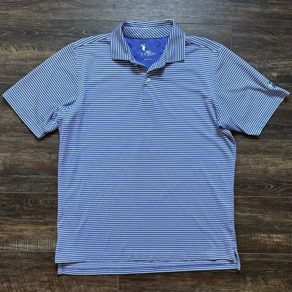 F&G Tech Golf Club Men's Purple Pinstripe golf polo shirt Size Medium M - Picture 2 of 4